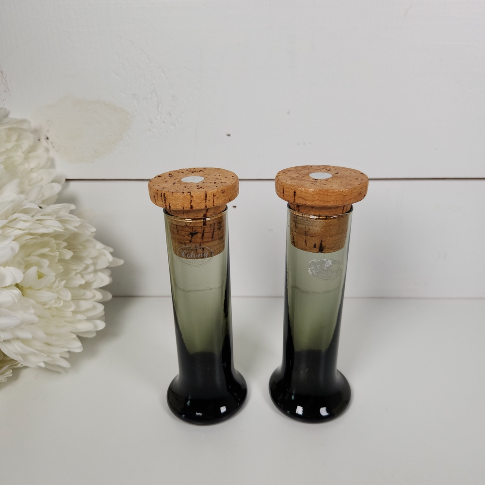 Colony Glass Italy Vintage Mid Century Modern Smoked Glass Salt & Pepper Shakers